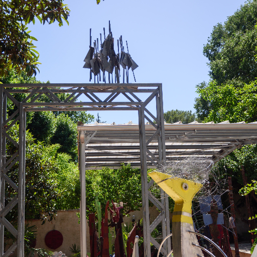 Entrance gate with sculptures in the garden