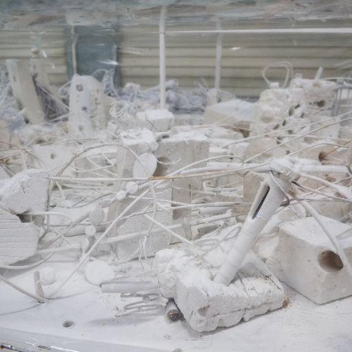 Waterworld — found objects, electrical components and wire in a display case