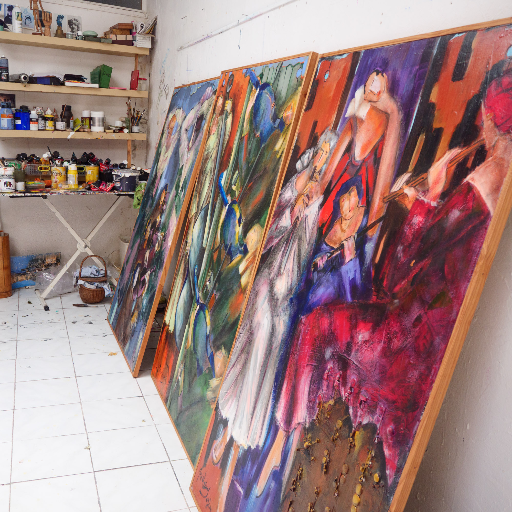 Wide canvases in the studio — bold colour fields