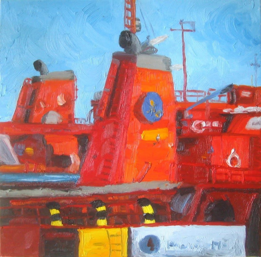 Orange rescue vessel — oil painting, Barcelona 2011–2012
