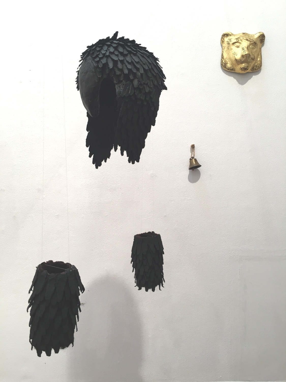 Raven and lioness masks, PhD exhibition 2018