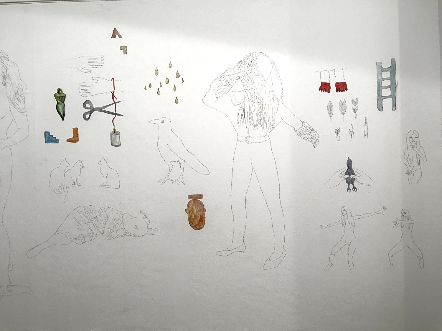 Wall drawing — full wall, PhD exhibition Red Deer, Belgrade 2018