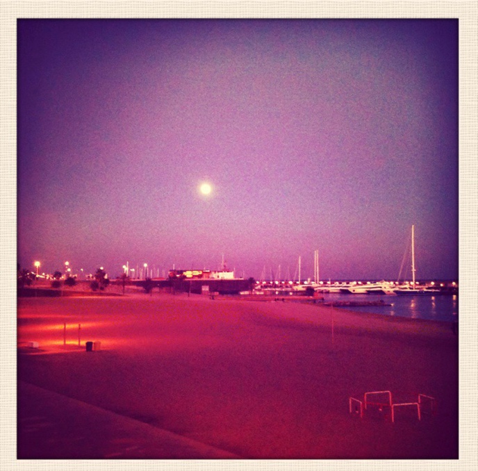Gordana Zikic — Barceloneta, Hipstamatic series, 2011. Moon over the marina at night.